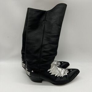 Rocketbuster Men’s Leather Cowboy boots size 12 black silver USA El Paso